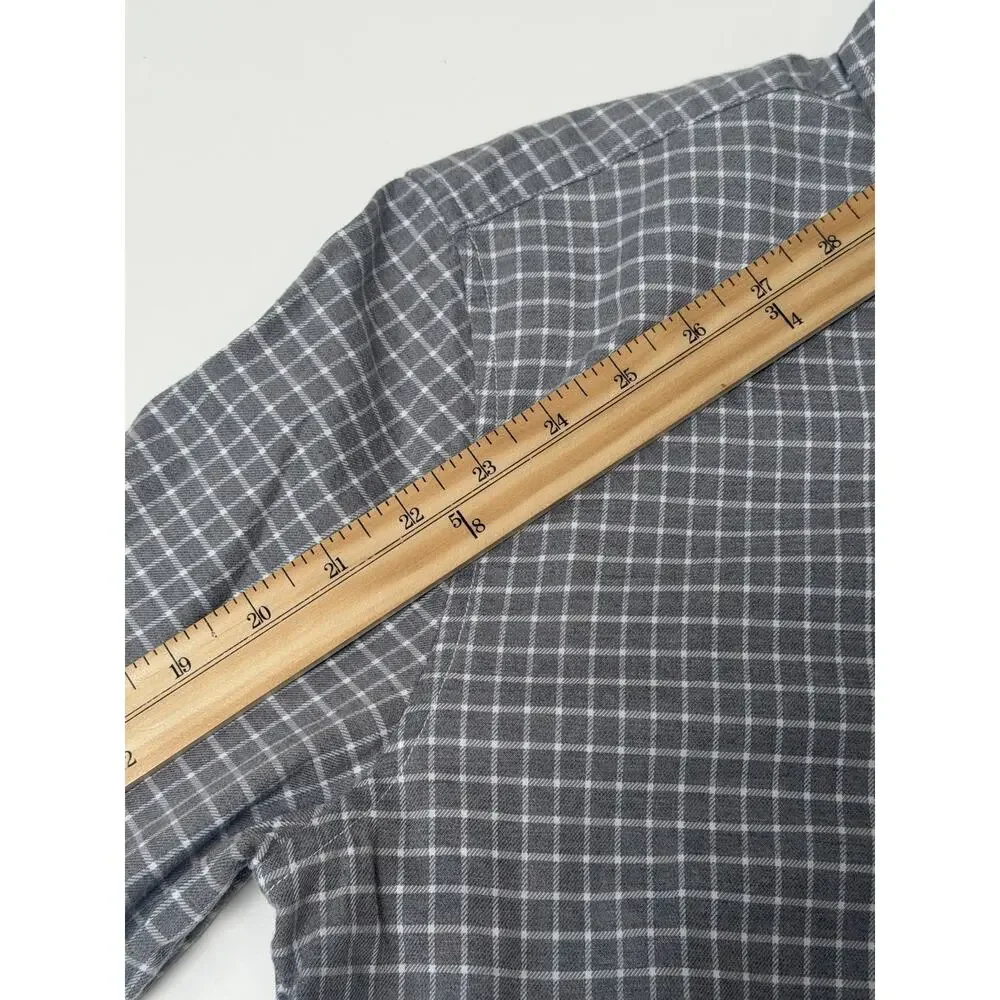 Banana Republic Luxe Slim Fit Men's Medium Button Down Gray Grid Flannel